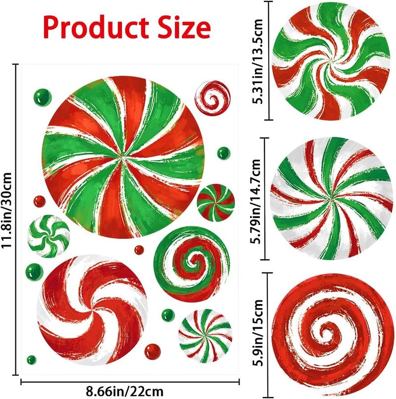 DULEFUN Christmas Window Clings, Candy Window's Clings Decals Oil Painting Christmas Red Green Candy Stickers for Xmas Party Home Office Decor Winter Holiday Glass Window Decoration - Image 4